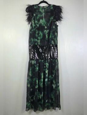 NWT ZARA STUDIO LIMITED EDITION FEATHER SEQUIN PRINTED DRESS.